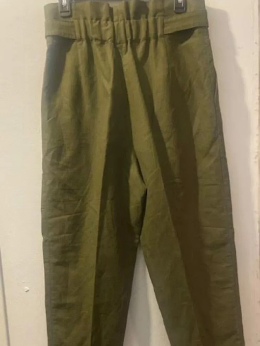Zara Woman Olive Linen Blend High Rise Pleated Trousers Size M